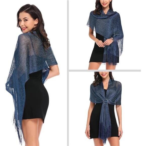 Sparkling Metallic Shawls and Wraps for Evening Party/Wedding/Formal - Picture 3 of 6